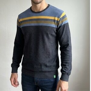 United Colors of Benetton Mens Striped Crewneck Sweatshirt Black Blue Yellow M